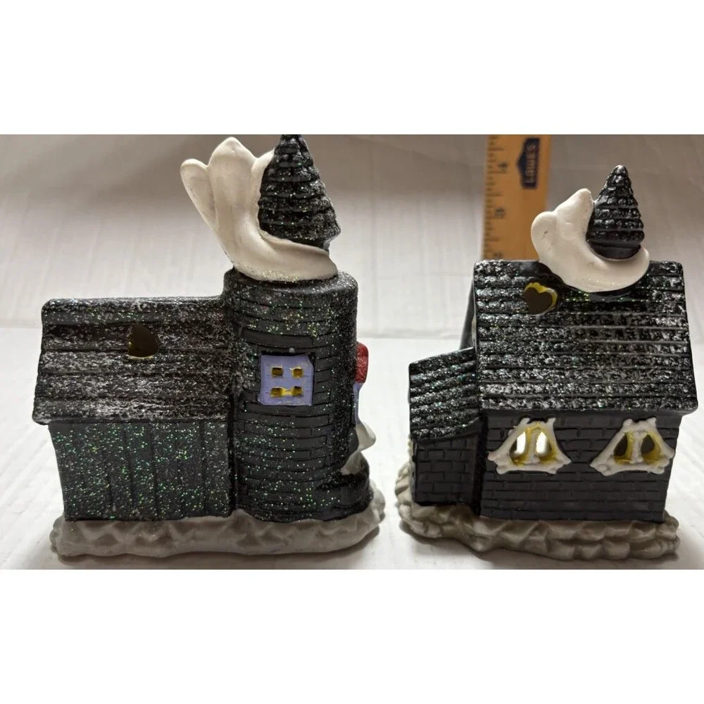 K’s Collection Halloween Haunted House Ghost Figurines Glitter Set of 2